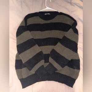Striped Olive and Black Chunky Knit Sweater
